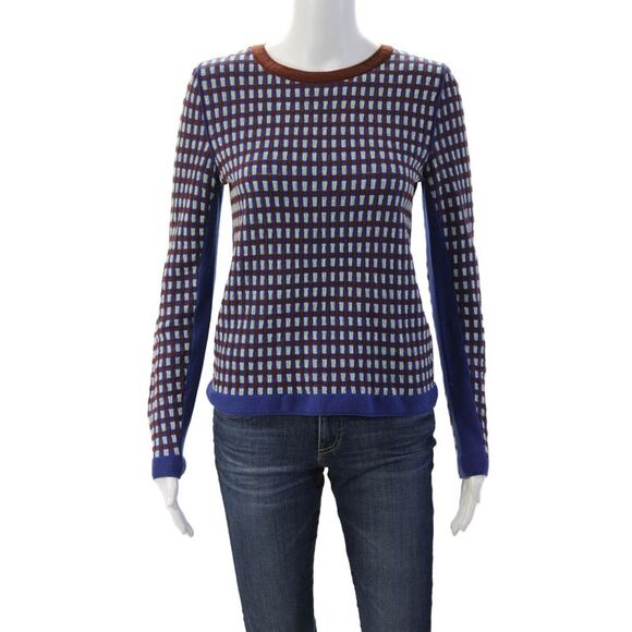 O'2nd Tops - O'2nd Unisex Blue Wool Blend Geometric Crewneck Pullover Sweater Size M